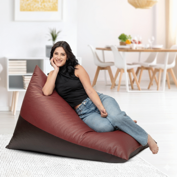 Kingwell Premium Brown & Tan Faux Leather Triangle Bean Bag Cover, Fits 6'3" Height & 120kg Capacity
