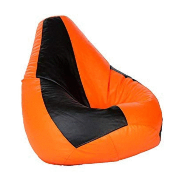 Kingwell Large Bean Bag Without Beans, Black & Orange, Round Shape, Thermocol Filling Not Included