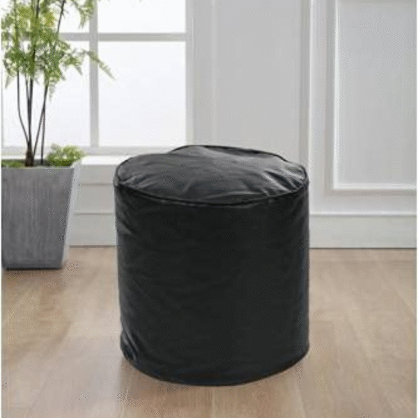 Kingwell Pouffee Foot Rest Stool Leatherette Bean Bag Cover, Black, Without Beans, Durable and Stylish.