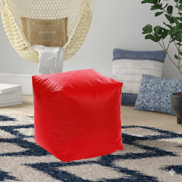 Kingwell Premium Leatherette Square Bean Bag Ottoman Stool, Large Size, Red, (Without Beans), Durable & Stylish.
