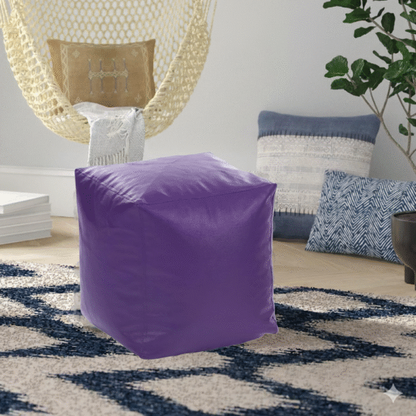 Kingwell Premium Leatherette Square Bean Bag Ottoman, Large, Purple, (Without Beans), Durable and Comfortable.