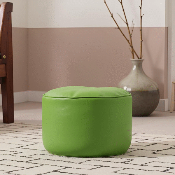 Kingwell Faux Leather Bean Bag with Beans, Green, Large Round Footstool, 24cm x 44cm, Ready to Use for Living Room and Bedroom.
