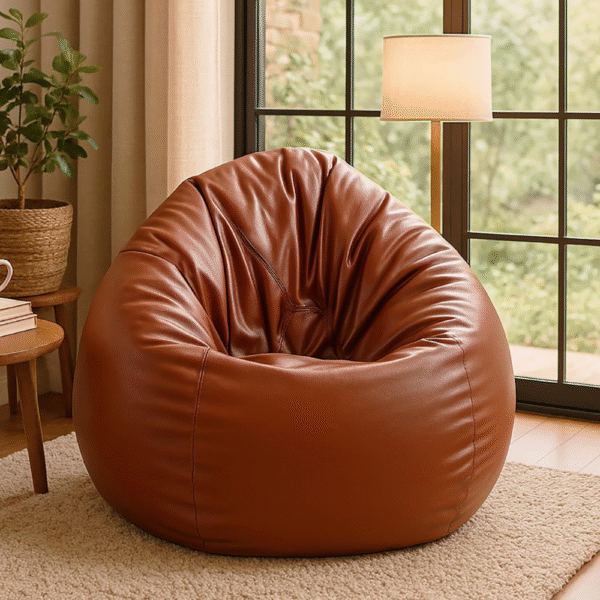 XXXL Teardrop Bean Bag Cover in Tan Faux Leather, Without Beans, Durable & Stylish for Home