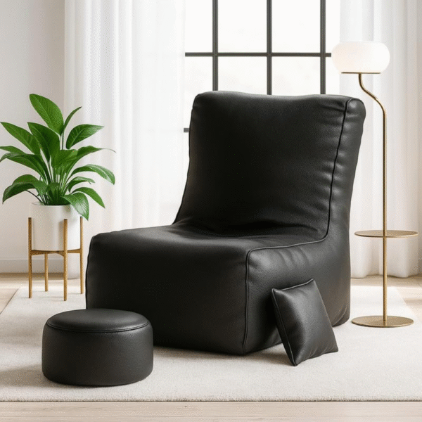 Kingwell XXXL Fur Bean Bag Chair with Cushion & Footrest Without Beans(Black), Cover Only