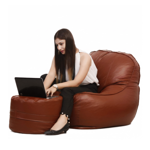 Kingwell Faux Leather XXXL Lounge Chair Bean Bag Cover, Tan Color, Without Fillers, Durable & Stylish.