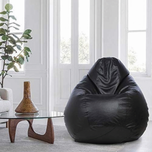 Kingwell Large Bean Bag Chair Cover Without Beans, Durable Leatherette Lounge Seat for Home (Black).