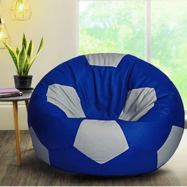 XXXL Football Print Round Bean Bag Cover, Faux Leather, Without Beans (Navy Blue & Grey)