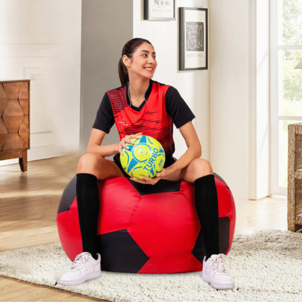 Kingwell Premium Faux Leather Football Bean Bag XXXL – Red & Black | without Beans | Up to 6'3", 120 kg