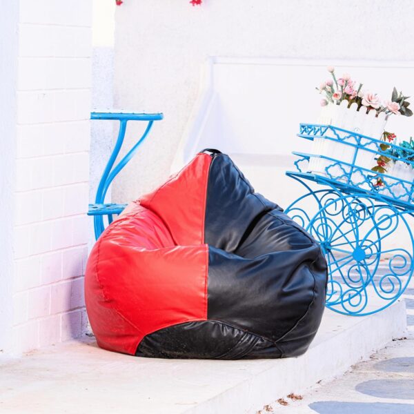 Kingwell XXXL Teardrop Bean Bag Cover, Faux Leather, Without Beans (Black & Red)
